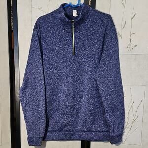 Blue Zip Up Sweater with High Collar and Fleece Fabric